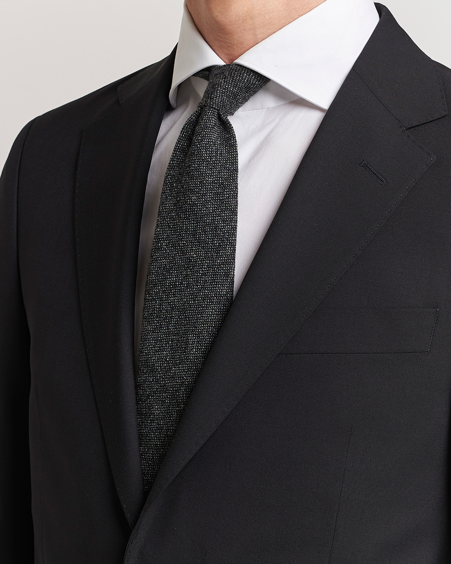Herren | Drake's Cashmere 8 cm Tie Grey/Black | Drake's | Cashmere 8 cm Tie Grey/Black