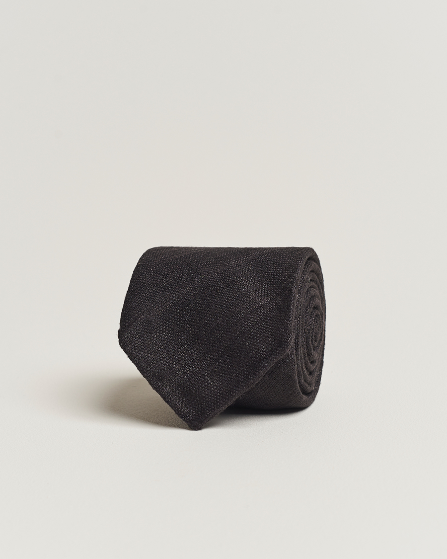 Herren | Drake's Tussah Silk Handrolled 8 cm Tie Black | Drake's | Tussah Silk Handrolled 8 cm Tie Black