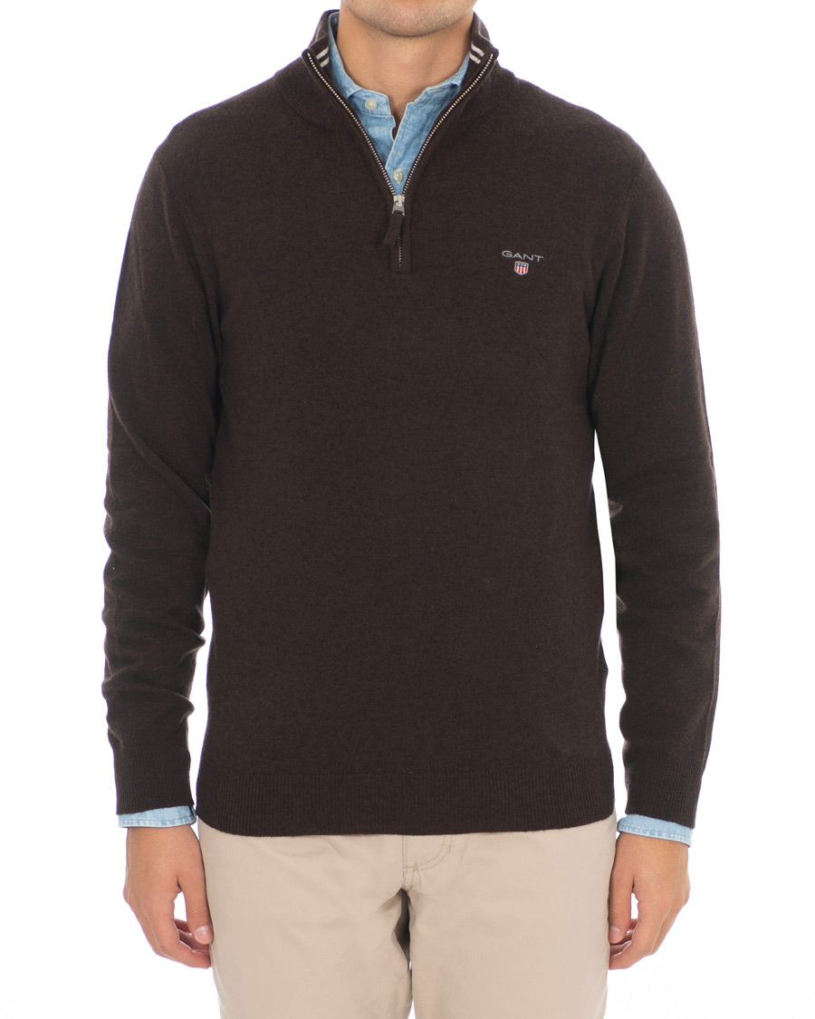 Herren | Pullover | GANT | Lambswool Half Zip Dark Brown