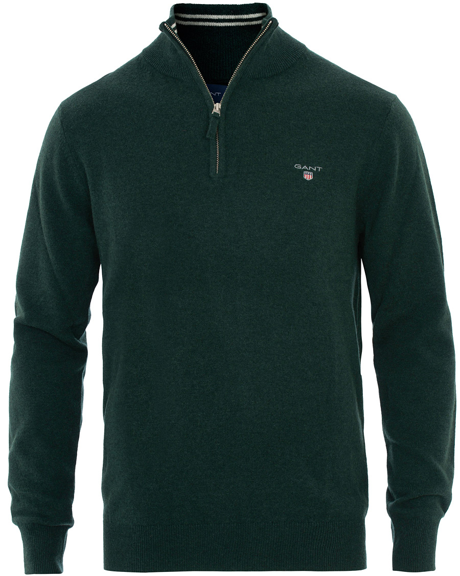 Herren | Pullover | Gant | Lambswool Half Zip Tartan Green