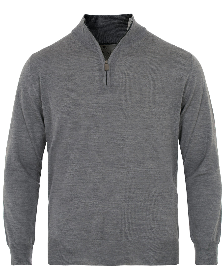 Herren | Pullover | Canali | Merino Wool Half Zip Sweater Grey Melange