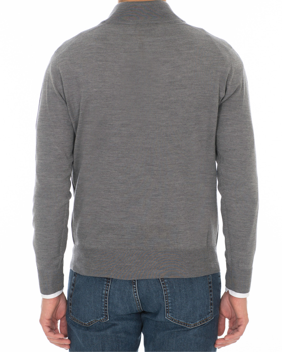 Herren | Pullover | Canali | Merino Wool Half Zip Sweater Grey Melange