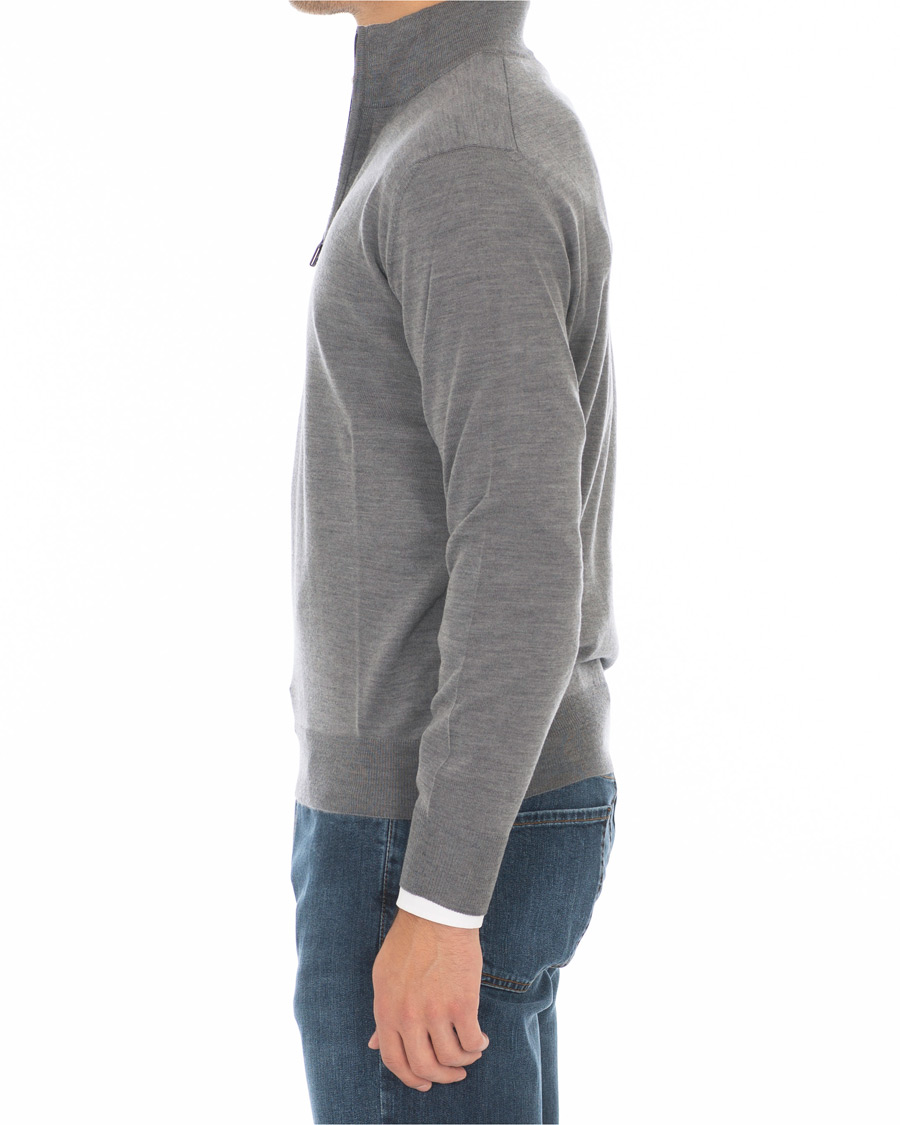 Herren | Pullover | Canali | Merino Wool Half Zip Sweater Grey Melange