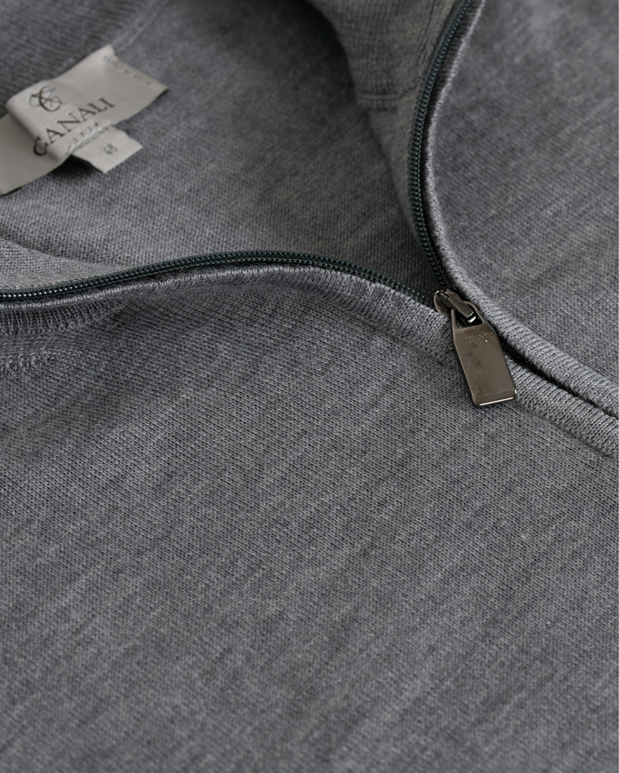 Herren | Pullover | Canali | Merino Wool Half Zip Sweater Grey Melange