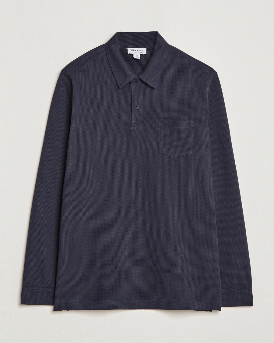 Herren | Poloshirts | Sunspel | Long Sleeve Riviera Polo Shirt Navy