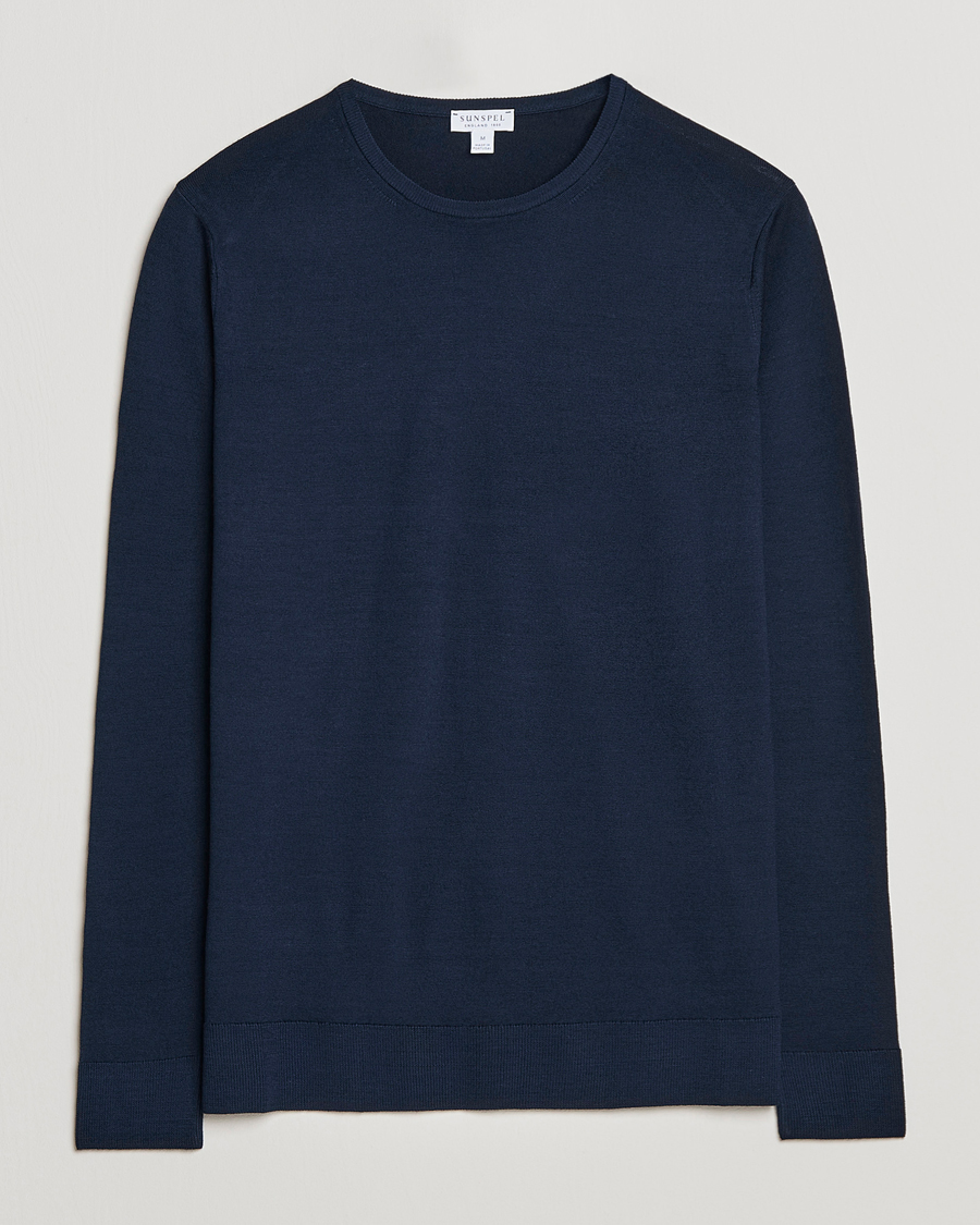 Herren | Pullover | Sunspel | Crew Neck Jumper Light Navy