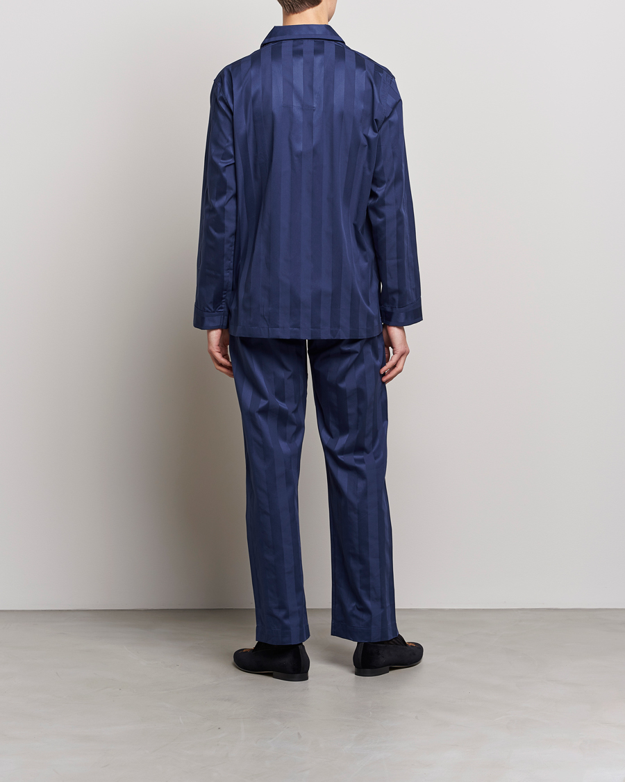 Herren | Schlafanzüge & Bademäntel | Derek Rose | Striped Cotton Satin Pyjama Set Navy