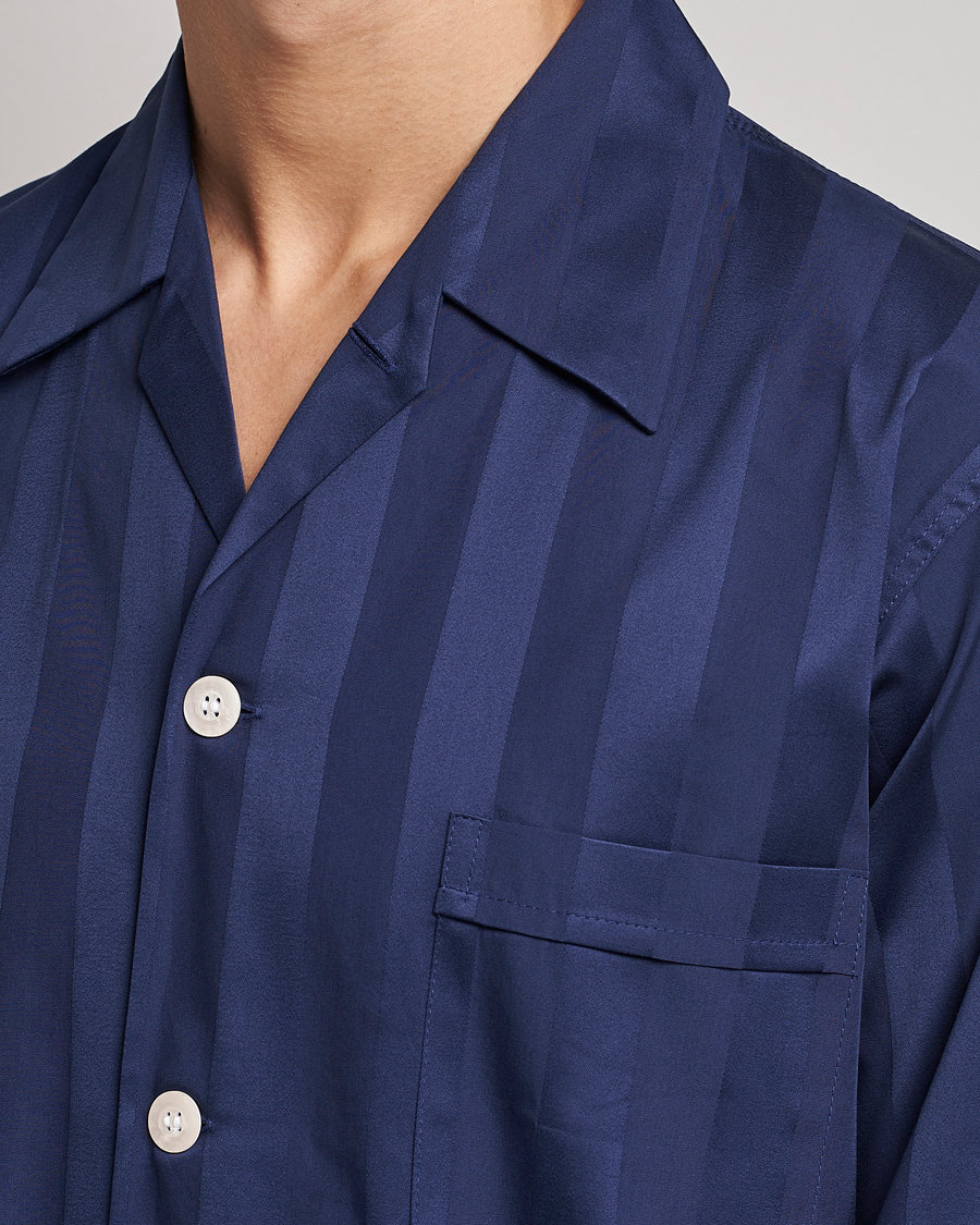 Herren | Schlafanzüge & Bademäntel | Derek Rose | Striped Cotton Satin Pyjama Set Navy