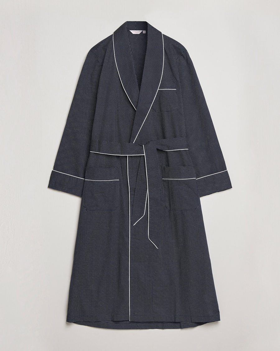 Herren | Schlafanzüge & Bademäntel | Derek Rose | Polka Dot Cotton Satin Dressing Gown Navy