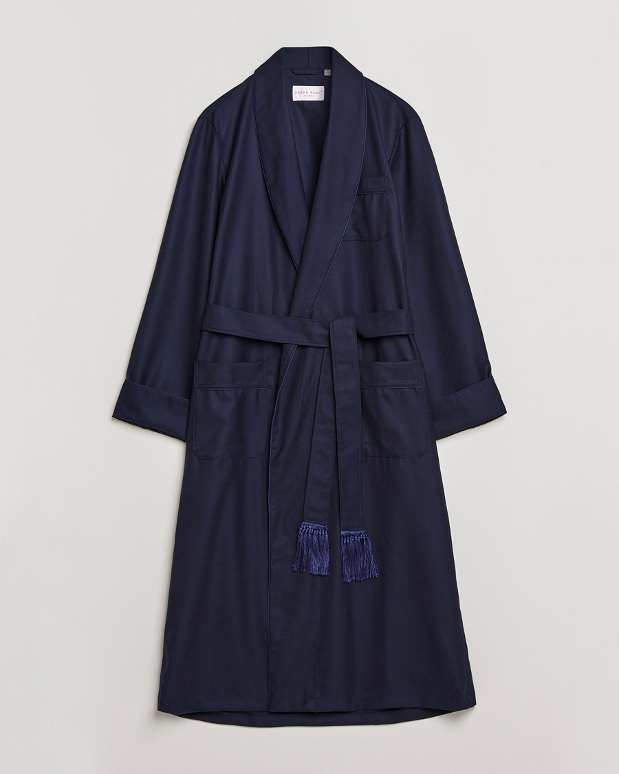 Herren | Schlafanzüge & Bademäntel | Derek Rose | Pure Wool Dressing Gown Navy