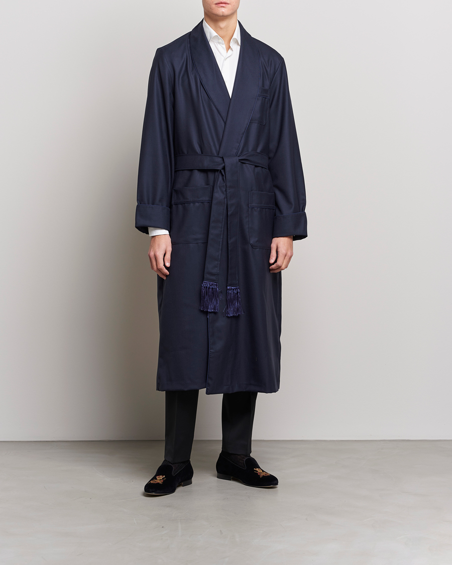 Herren | Schlafanzüge & Bademäntel | Derek Rose | Pure Wool Dressing Gown Navy