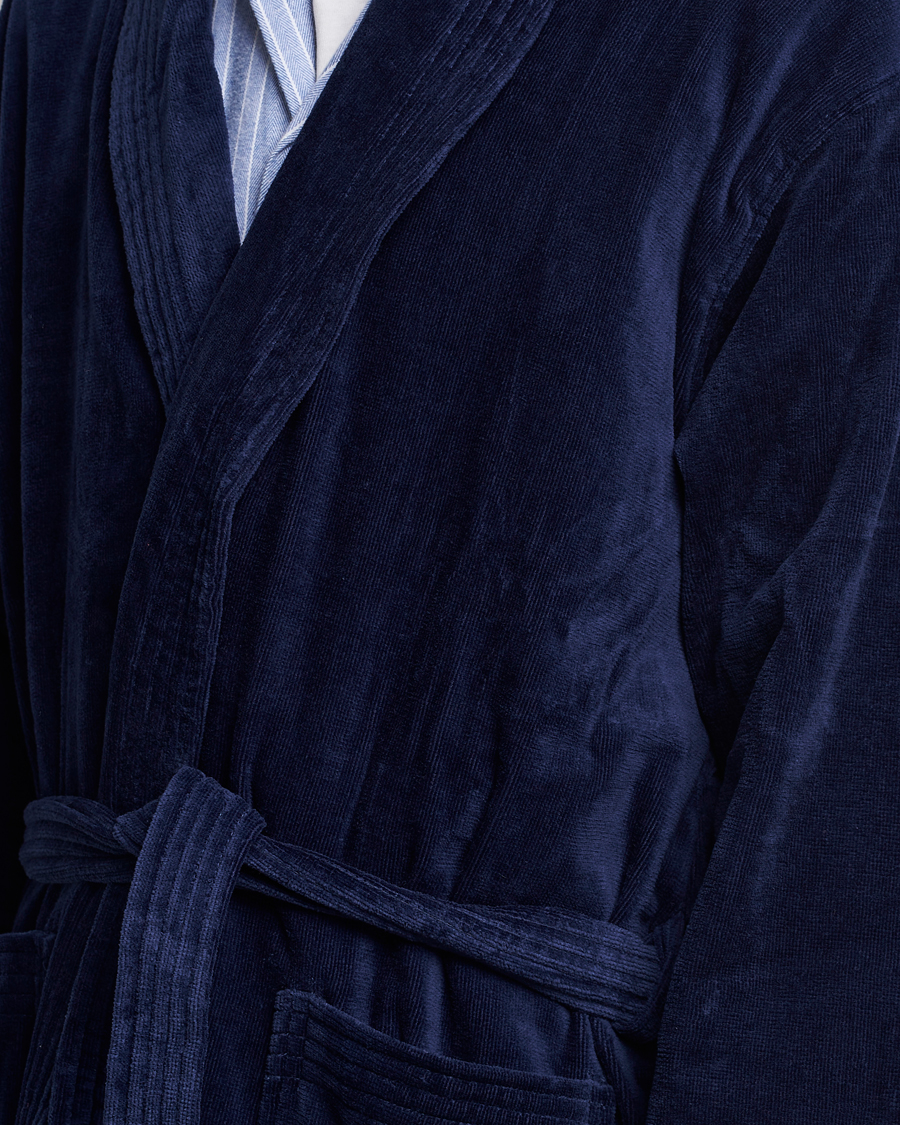 Herren | Schlafanzüge & Bademäntel | Derek Rose | Cotton Velour Gown Navy