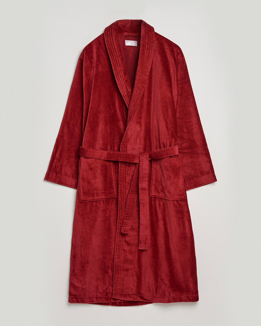 Herren | Schlafanzüge & Bademäntel | Derek Rose | Cotton Velour Gown Wine Red