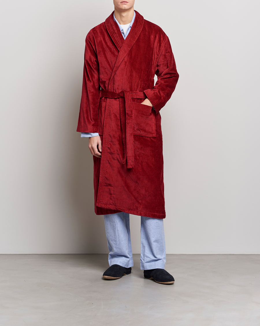 Herren | Schlafanzüge & Bademäntel | Derek Rose | Cotton Velour Gown Wine Red