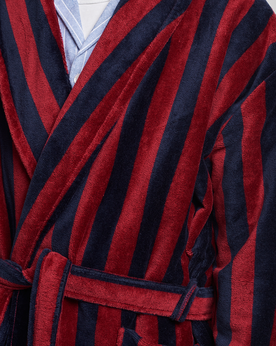 Herren | Schlafanzüge & Bademäntel | Derek Rose | Cotton Velour Striped Gown Red/Blue