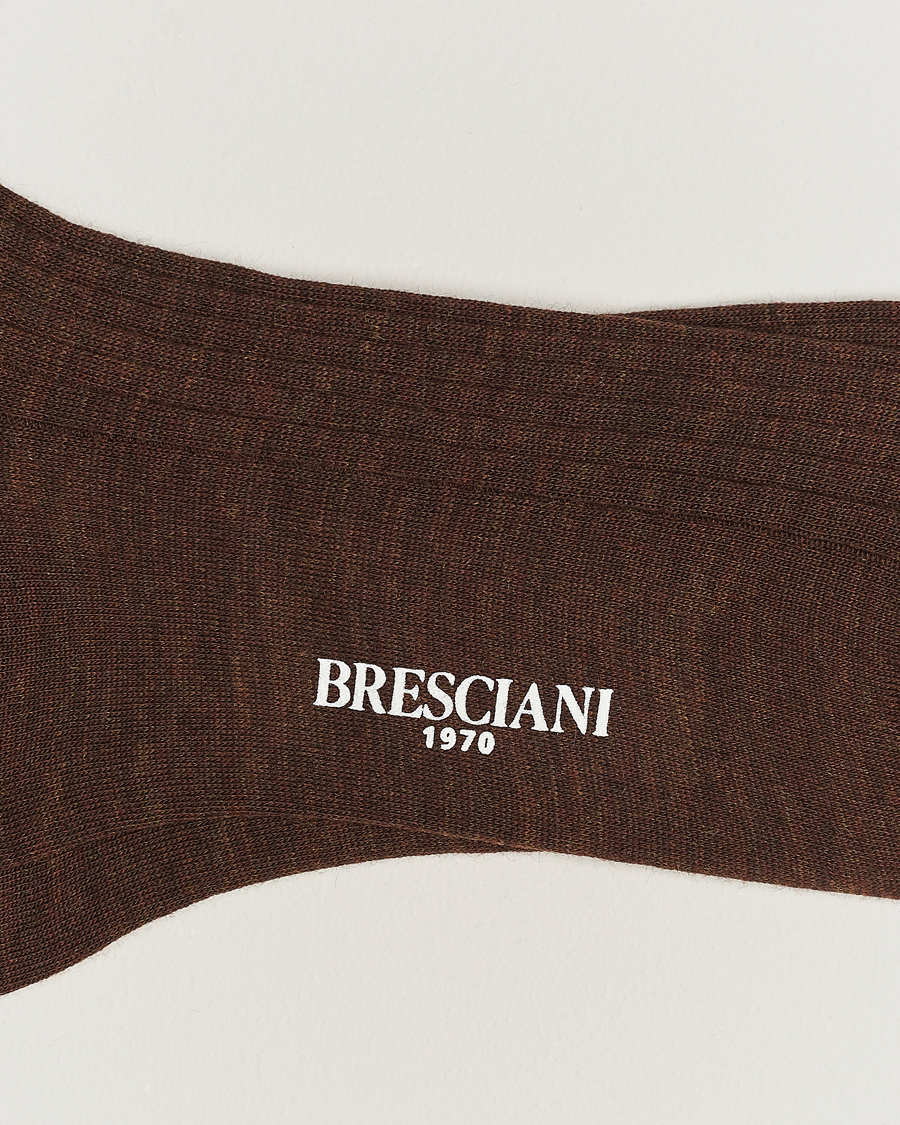 Herren |  | Bresciani | Wool/Nylon Ribbed Short Socks Brown Melange