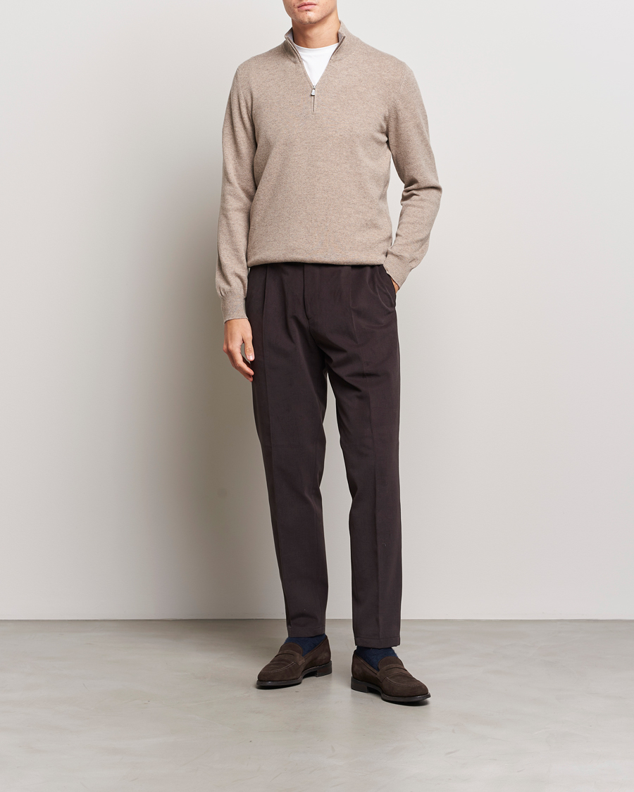 Herren | Pullover | Gran Sasso | Wool/Cashmere Half Zip Beige Melange