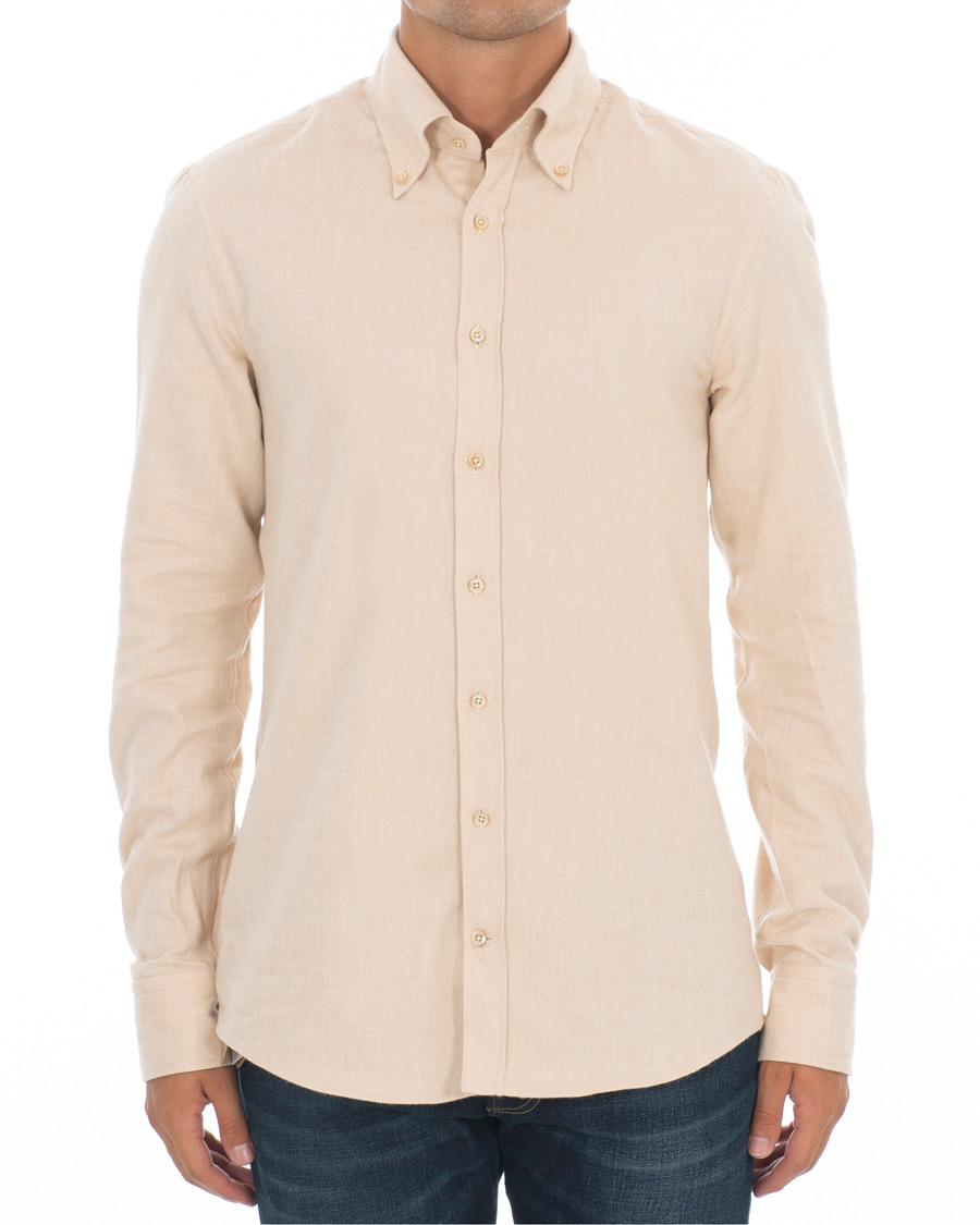 Herren | Hemden | Stenströms | Slimline Flannel Shirt Beige