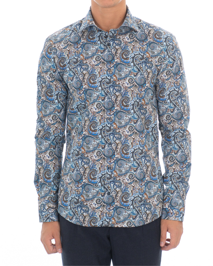 Herren | Hemden | Stenströms | Slimline Printed Paisley Shirt White/Blue