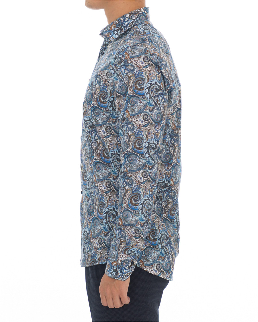Herren | Hemden | Stenströms | Slimline Printed Paisley Shirt White/Blue