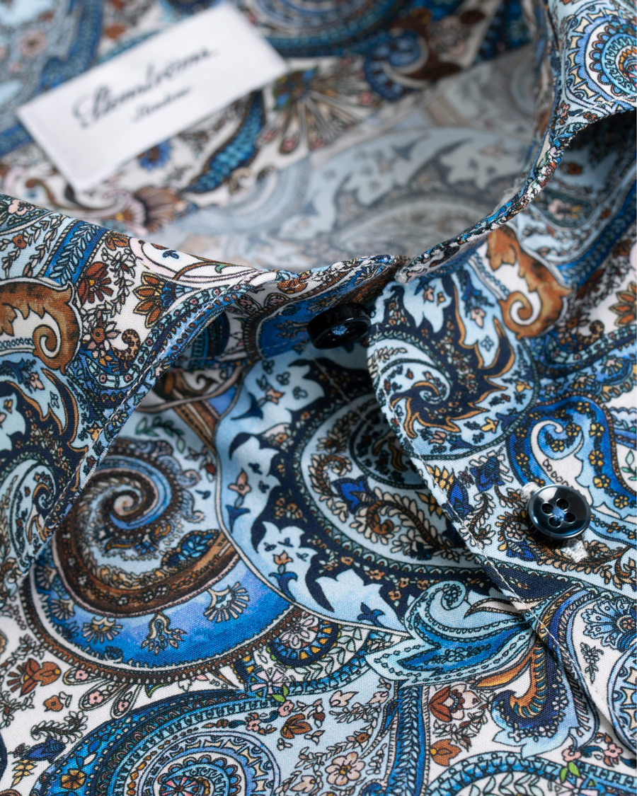 Herren | Hemden | Stenströms | Slimline Printed Paisley Shirt White/Blue