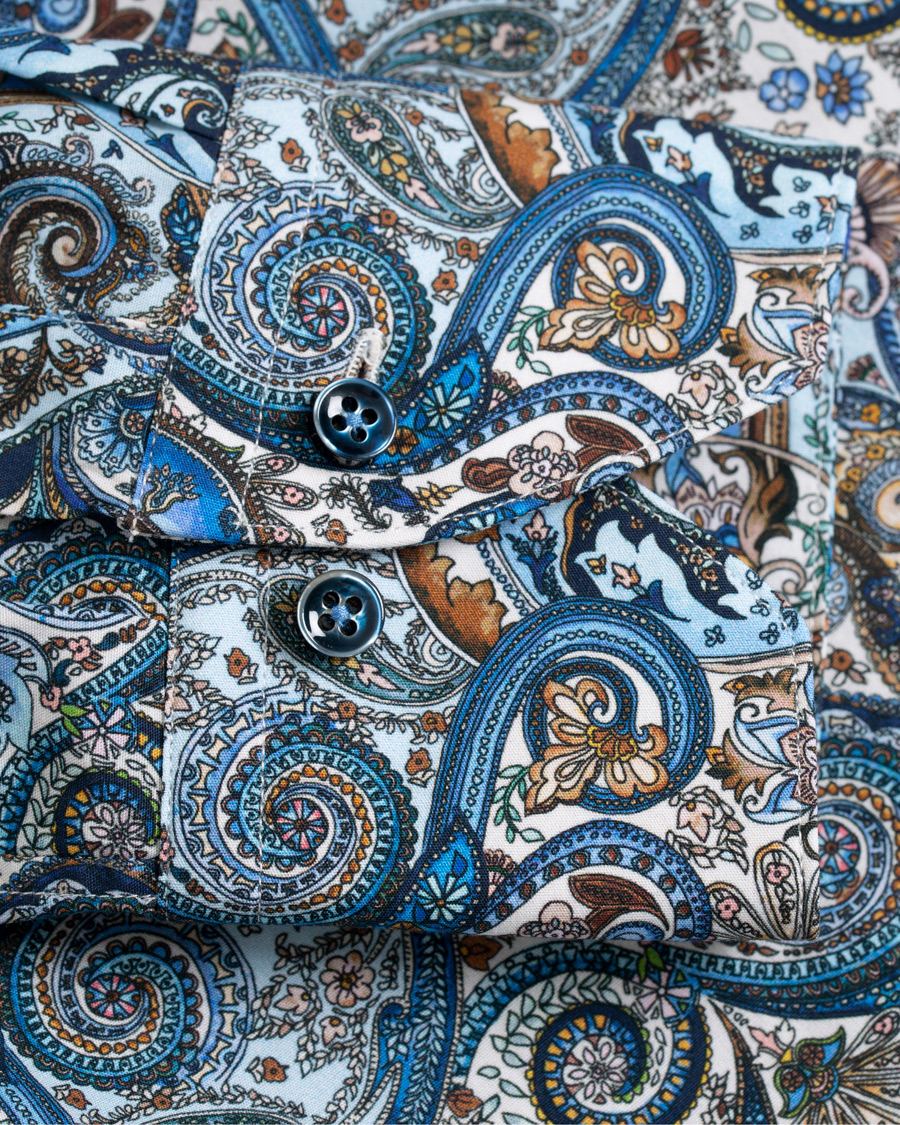 Herren | Hemden | Stenströms | Slimline Printed Paisley Shirt White/Blue