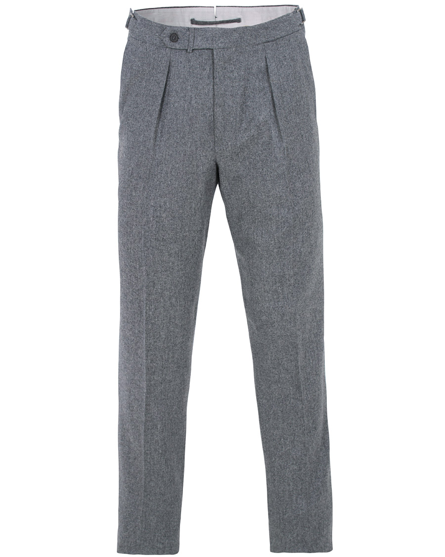 Herren | Hosen | Berg&Berg | Arnold Pleated Side Adjuster Flanell Trousers Mid Grey
