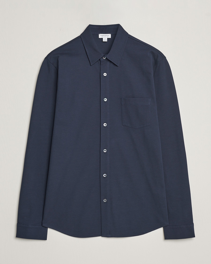 Herren | Hemden | Sunspel | Long Sleeve Button Down Pique Shirt Navy