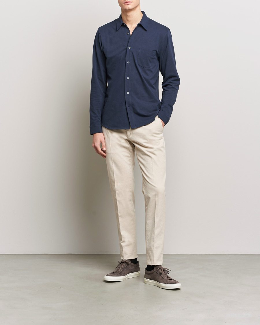 Herren | Hemden | Sunspel | Long Sleeve Button Down Pique Shirt Navy