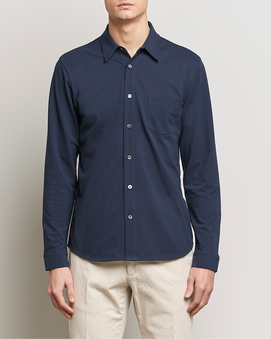 Herren | Polohemden | Sunspel | Long Sleeve Button Down Pique Shirt Navy