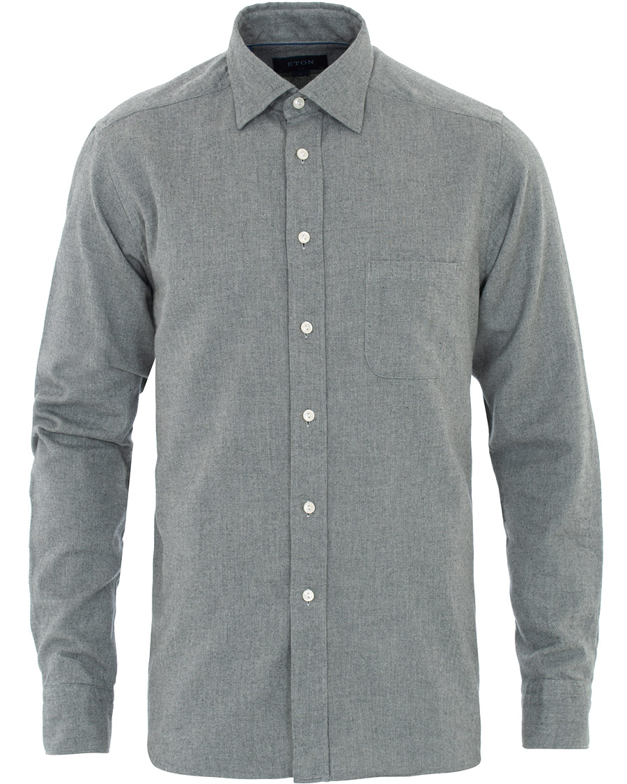 Herren | Hemden | Eton | Slim Fit Flannel Button Under Shirt Light Grey