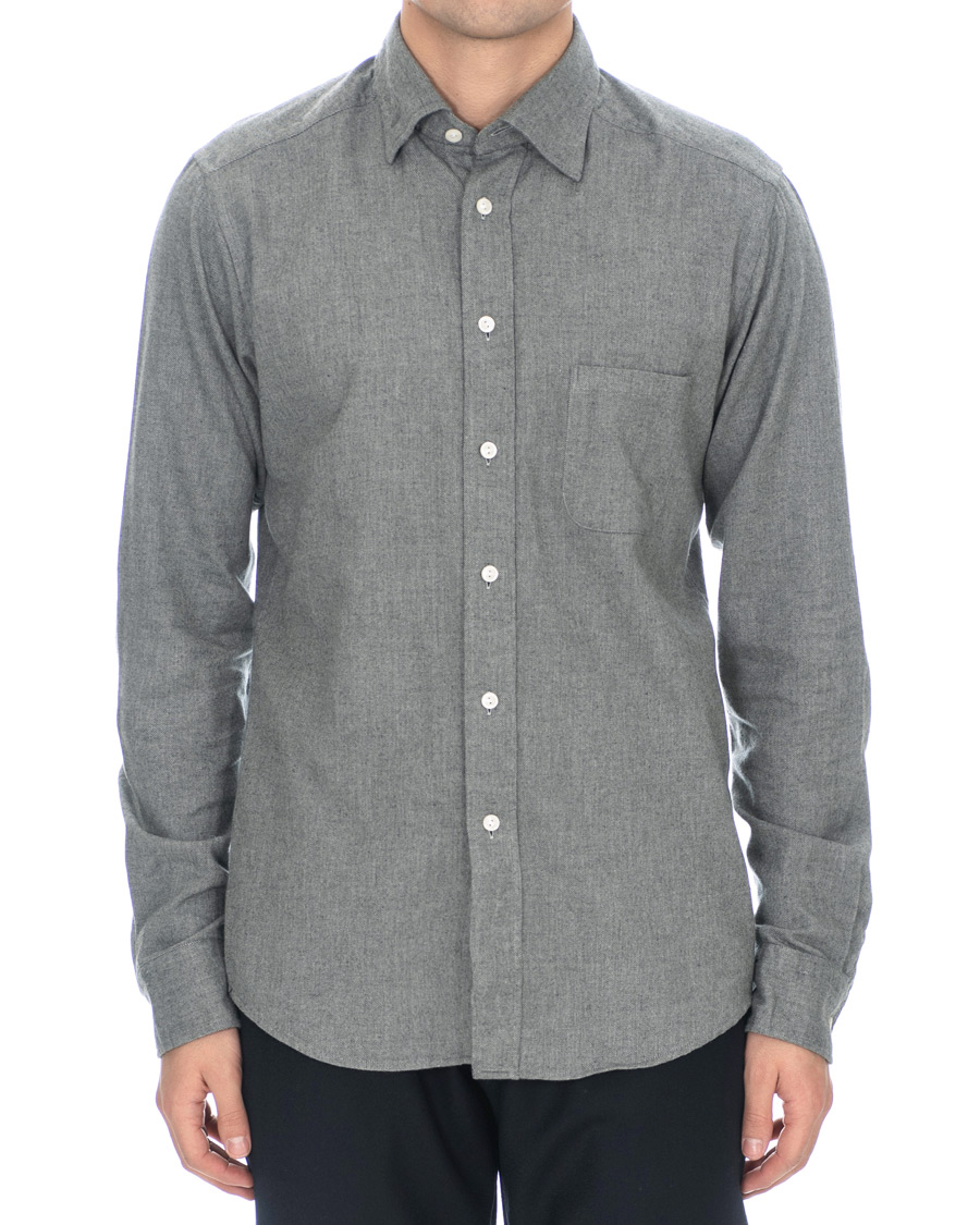 Herren | Hemden | Eton | Slim Fit Flannel Button Under Shirt Light Grey