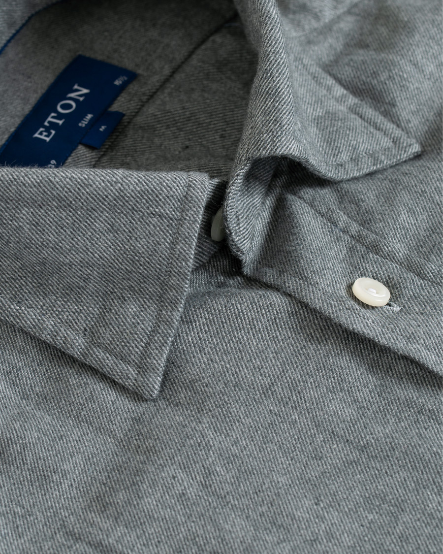 Herren | Hemden | Eton | Slim Fit Flannel Button Under Shirt Light Grey