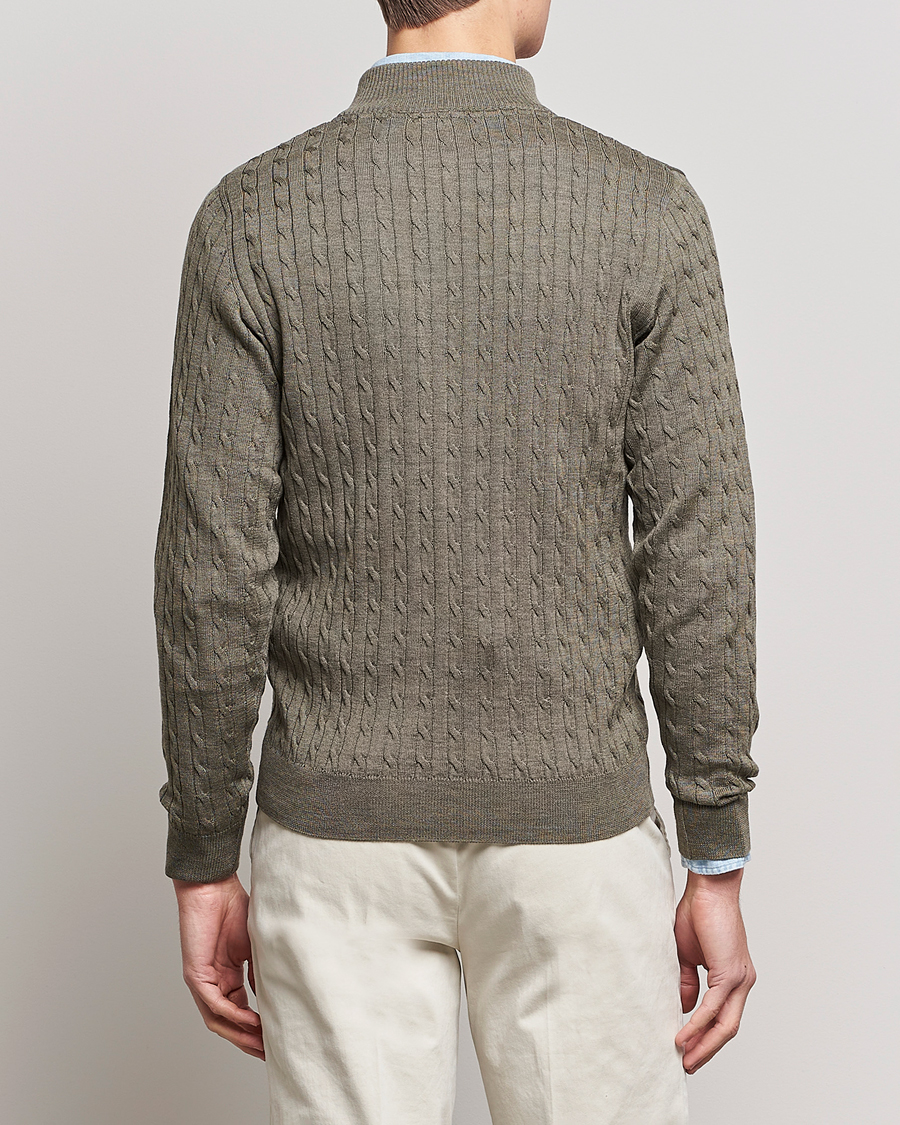 Herren | Pullover | Stenströms | Merino Wool Cable Half Zip Olive