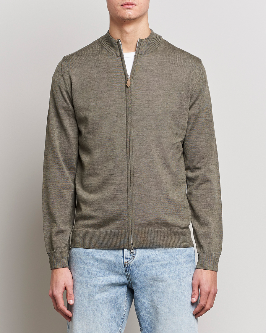 Herren | Pullover | Stenströms | Merino Full Zip Olive
