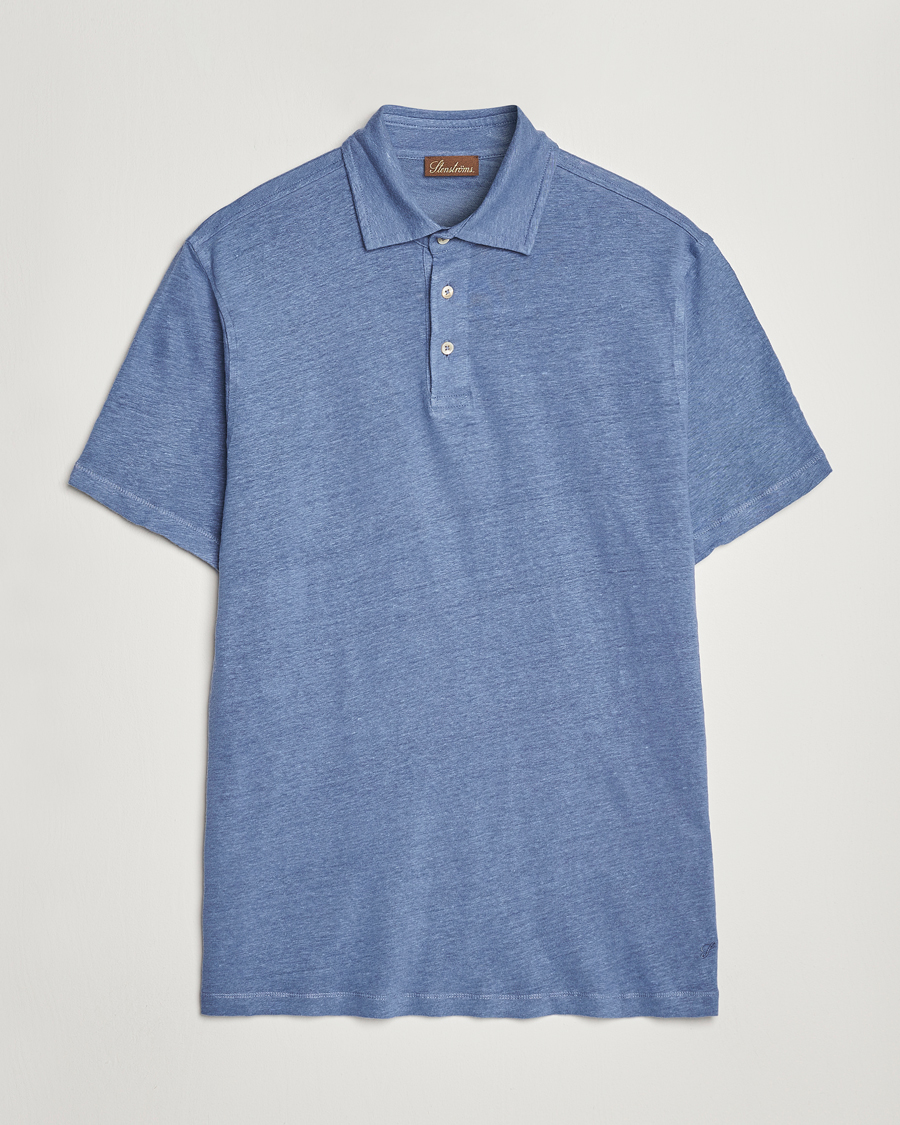 Herren | Poloshirts | Stenströms | Linen Polo Shirt Mid Blue