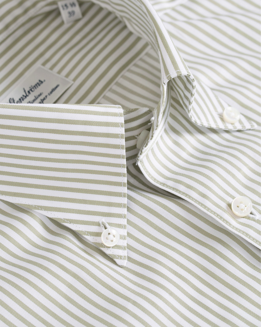 Herren | Hemden | Stenströms | Slimline Striped Twill Button Down Shirt Green