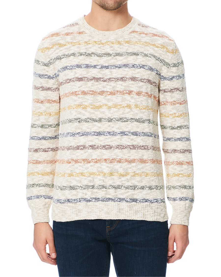 Herren | Pullover | Altea | Cotton/Linen Multi Stripe Sweater Beige