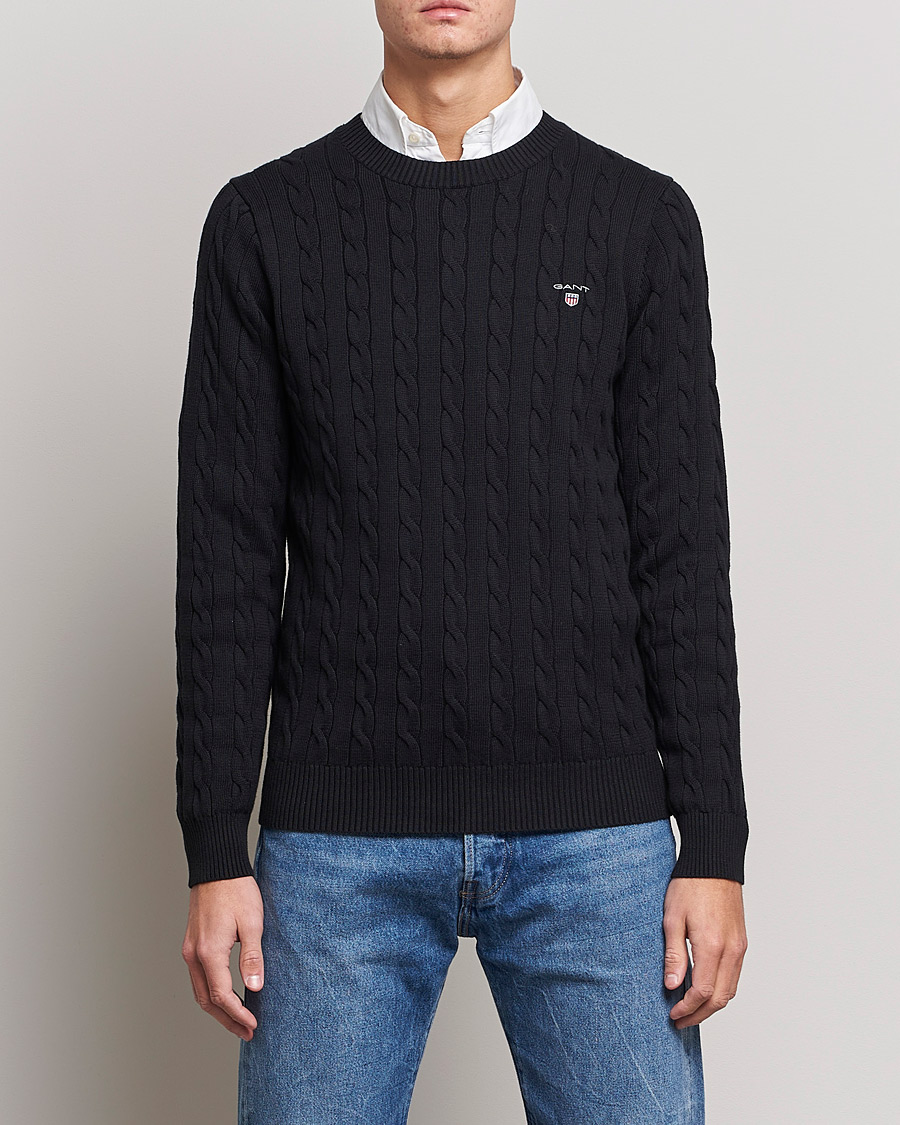 Herren | Pullover | GANT | Cotton Cable Crew Neck Pullover Black