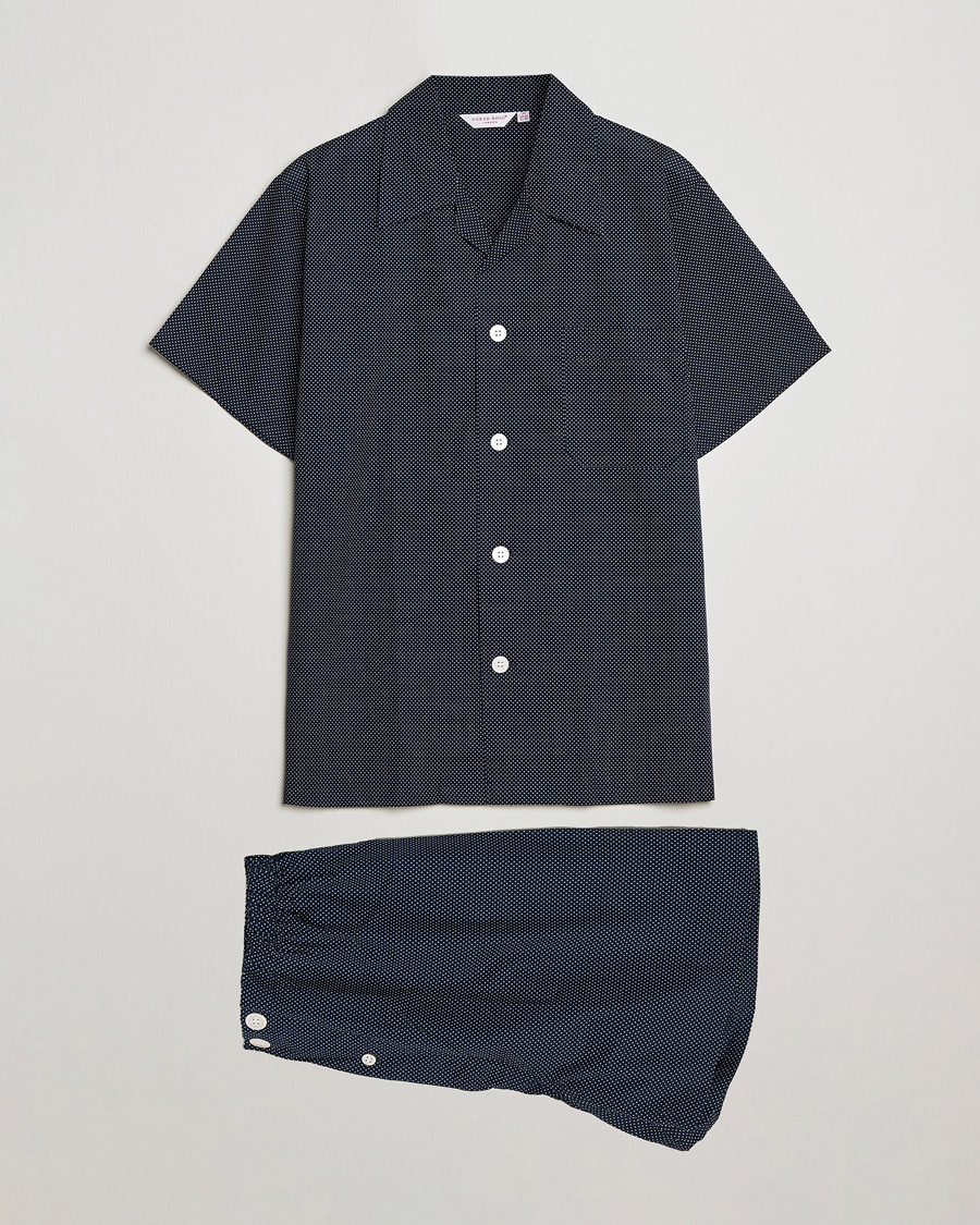 Herren | Schlafanzüge & Bademäntel | Derek Rose | Shortie Printed Cotton Pyjama Set Navy