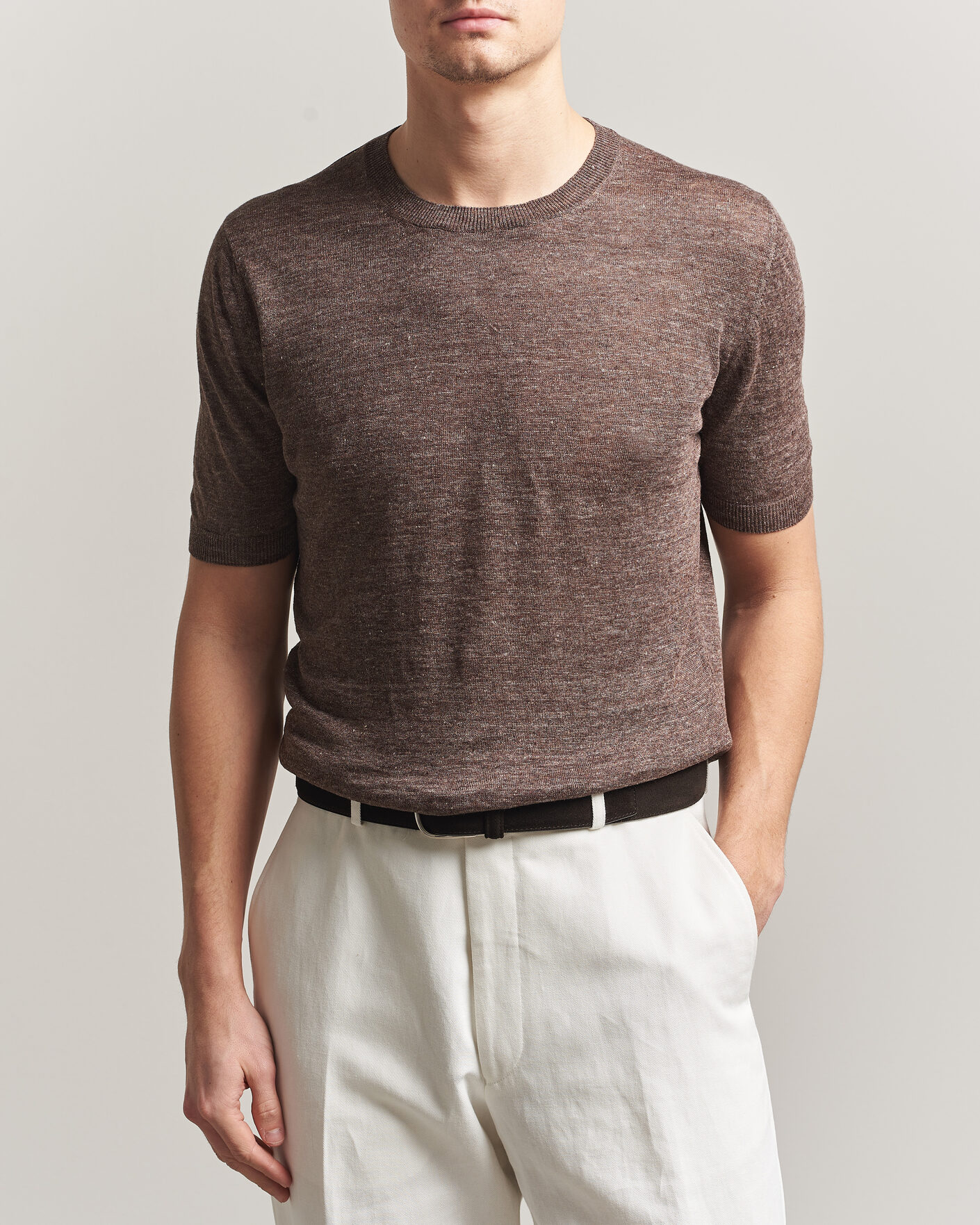 Herren | T-Shirts | Gran Sasso | Crew Neck Linen Tee Light Brown