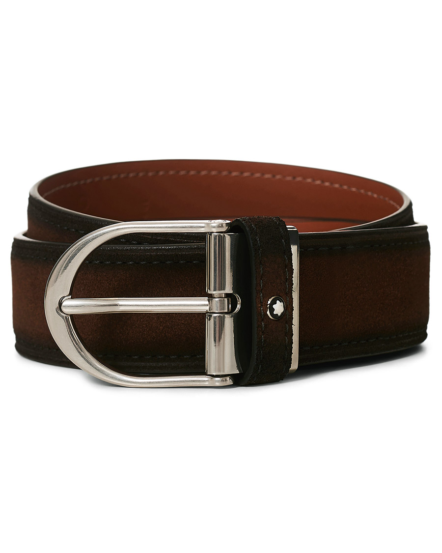 Herren | Montblanc Horseshoe Buckle Belt 35mm Light Brown Suede | Montblanc | Horseshoe Buckle Belt 35mm Light Brown Suede