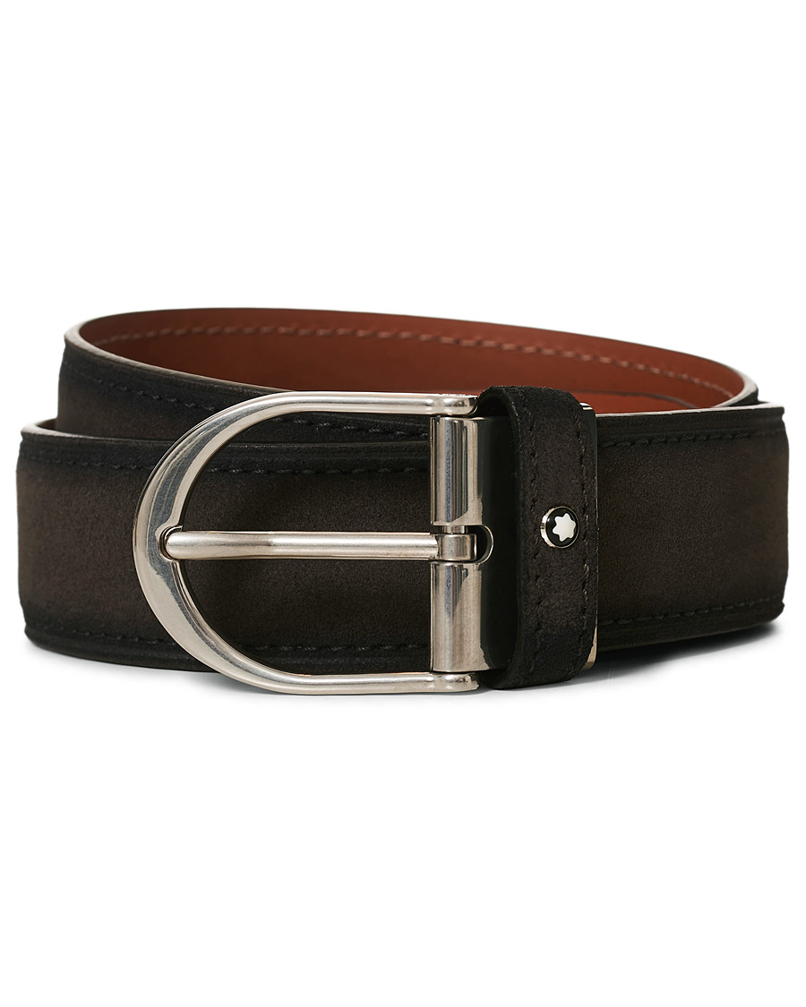 Herren | Montblanc Horseshoe Buckle Belt 35mm Grey Suede | Montblanc | Horseshoe Buckle Belt 35mm Grey Suede