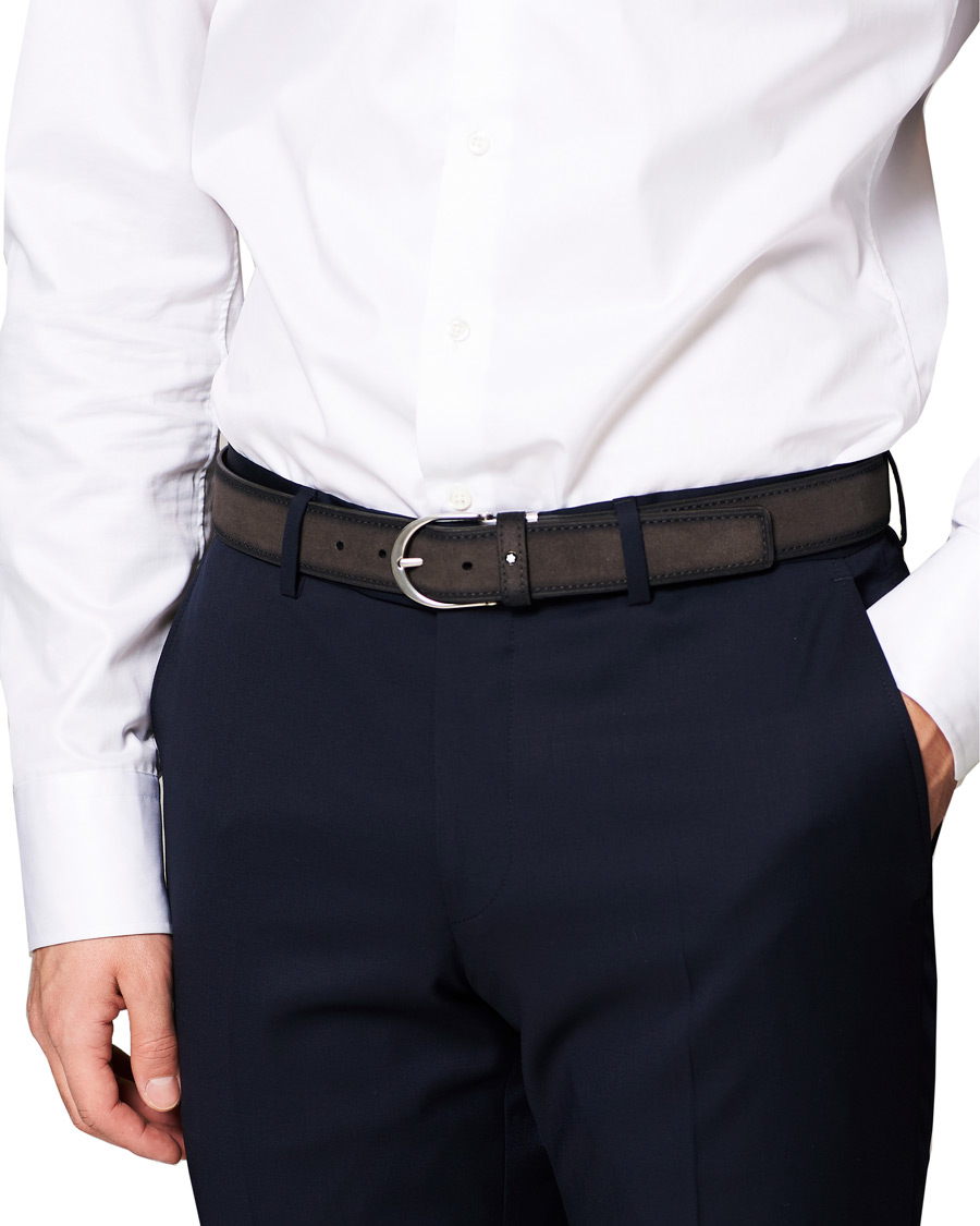 Herren | Montblanc Horseshoe Buckle Belt 35mm Grey Suede | Montblanc | Horseshoe Buckle Belt 35mm Grey Suede