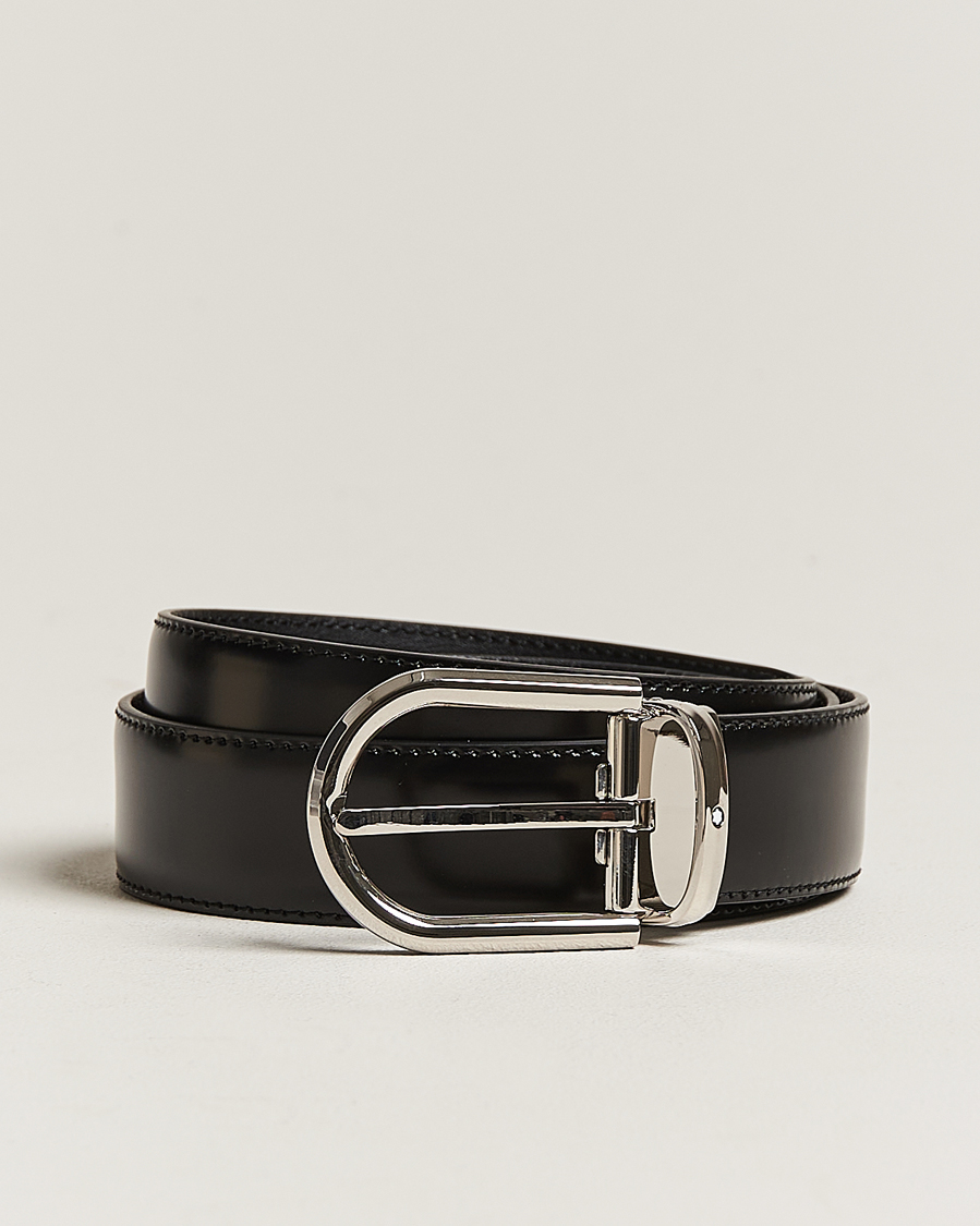 Herren | Montblanc Horseshoe Coated Buckle 30mm Leather Belt Black | Montblanc | Horseshoe Coated Buckle 30mm Leather Belt Black