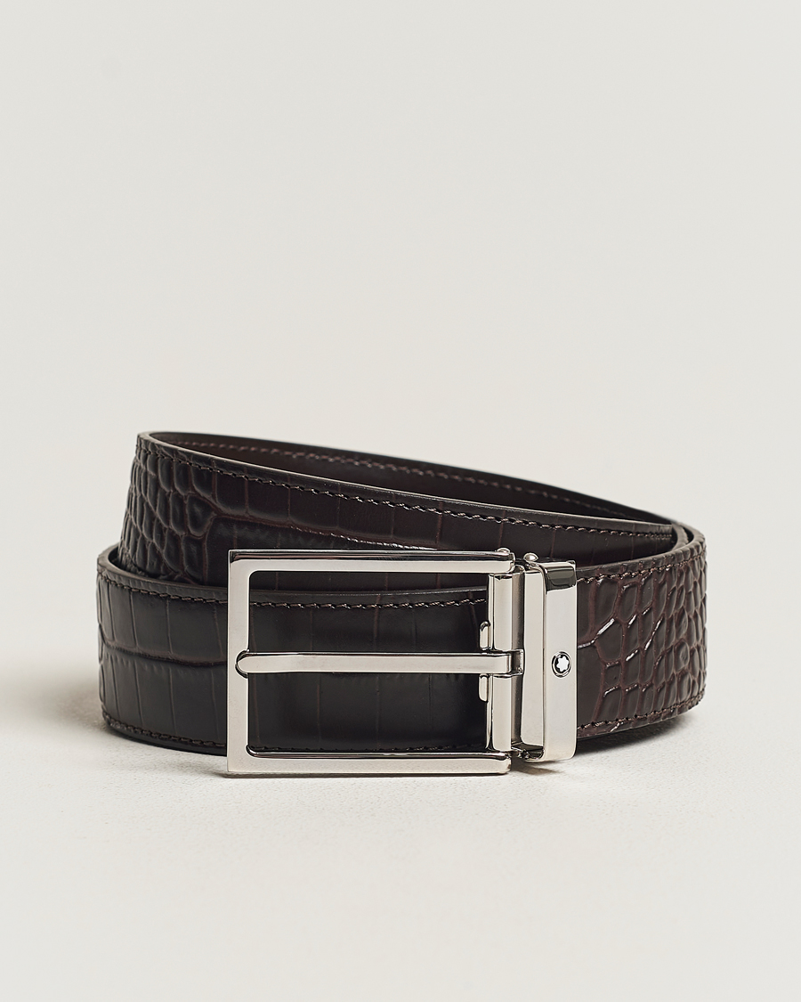 Herren | Montblanc Square Buckle Alligator Printed 35mm Leather Belt Brown | Montblanc | Square Buckle Alligator Printed 35mm Leather Belt Brown