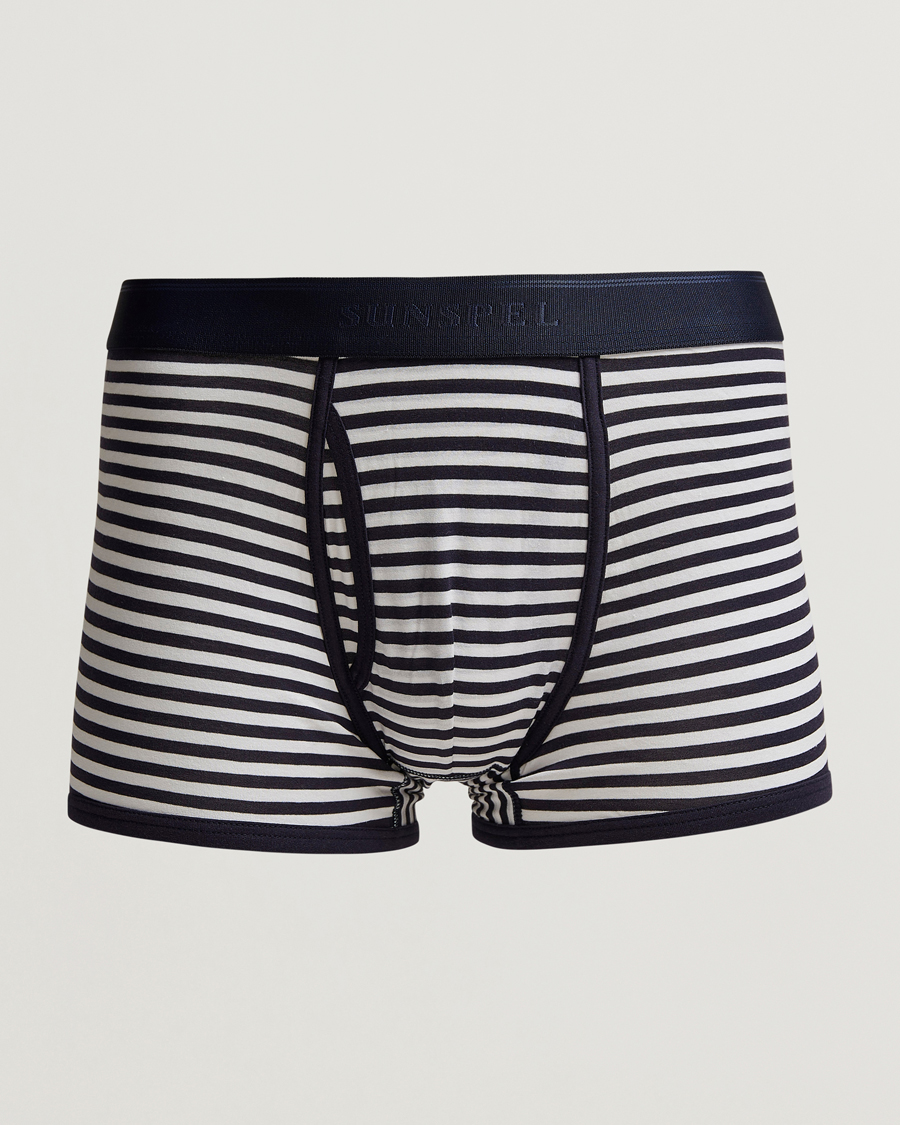 Herren | Unterwäsche | Sunspel | Superfine Two Button Cotton Navy/White