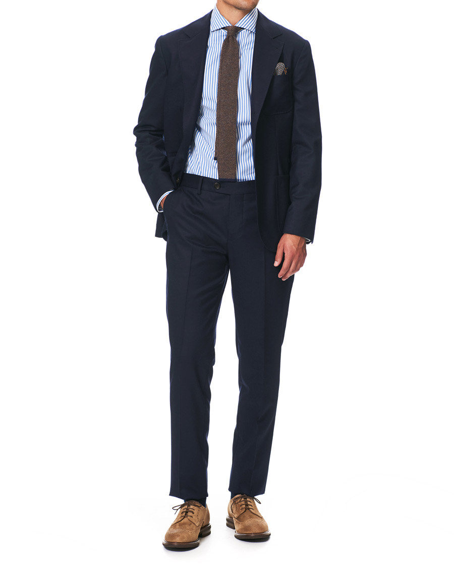 Herren | Hosen | Brunello Cucinelli | Slim Fit Super 120s Flannel Trousers Navy