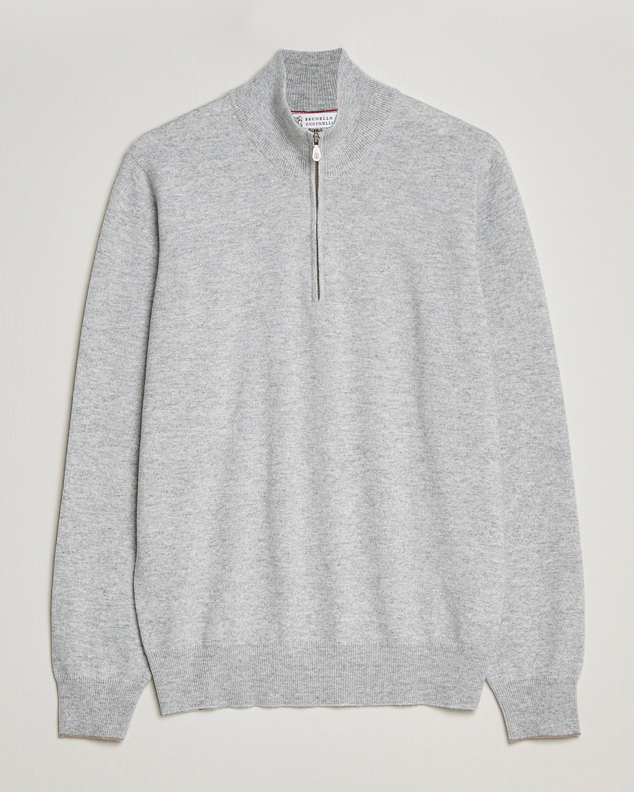 Herren | Pullover | Brunello Cucinelli | 2 Ply Cashmere Half Zip Light Grey