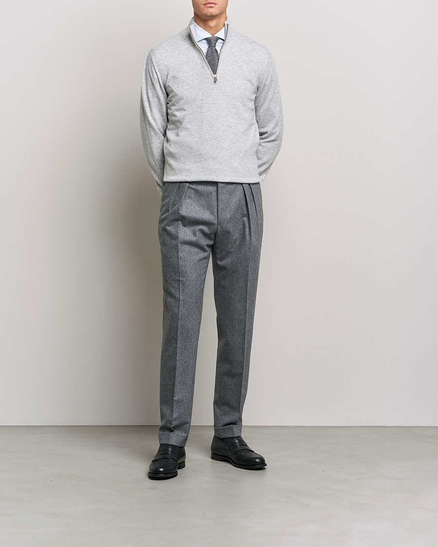 Herren | Pullover | Brunello Cucinelli | 2 Ply Cashmere Half Zip Light Grey
